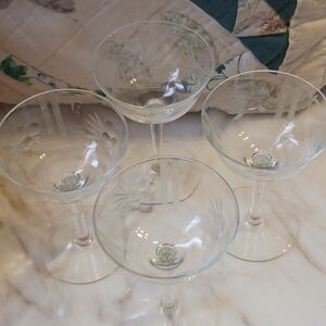 Set Of 4 Etched Aura Crystal Stems, Vintage Schott-Zweisel, Made West Germany